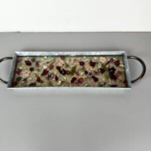 Metal & Dried Flowers in Acrylic Handled Serving Tray